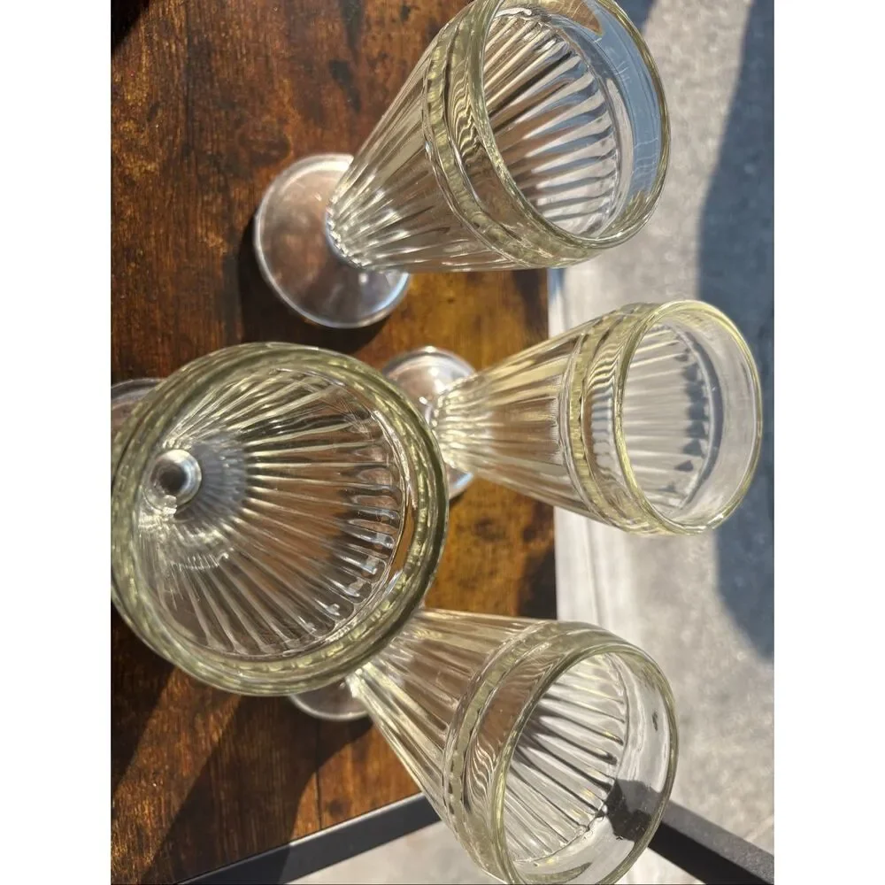 Vintage Old Fashioned Milkshake Ice Cream Soda Sundae Glass, 12oz. Set of 4 Ribb